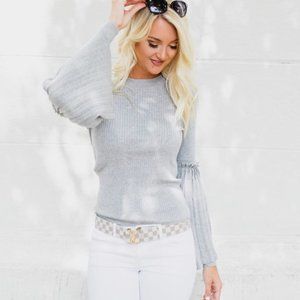 Chelsea28, Bell Sleeve Sweater, Grey Heather, S